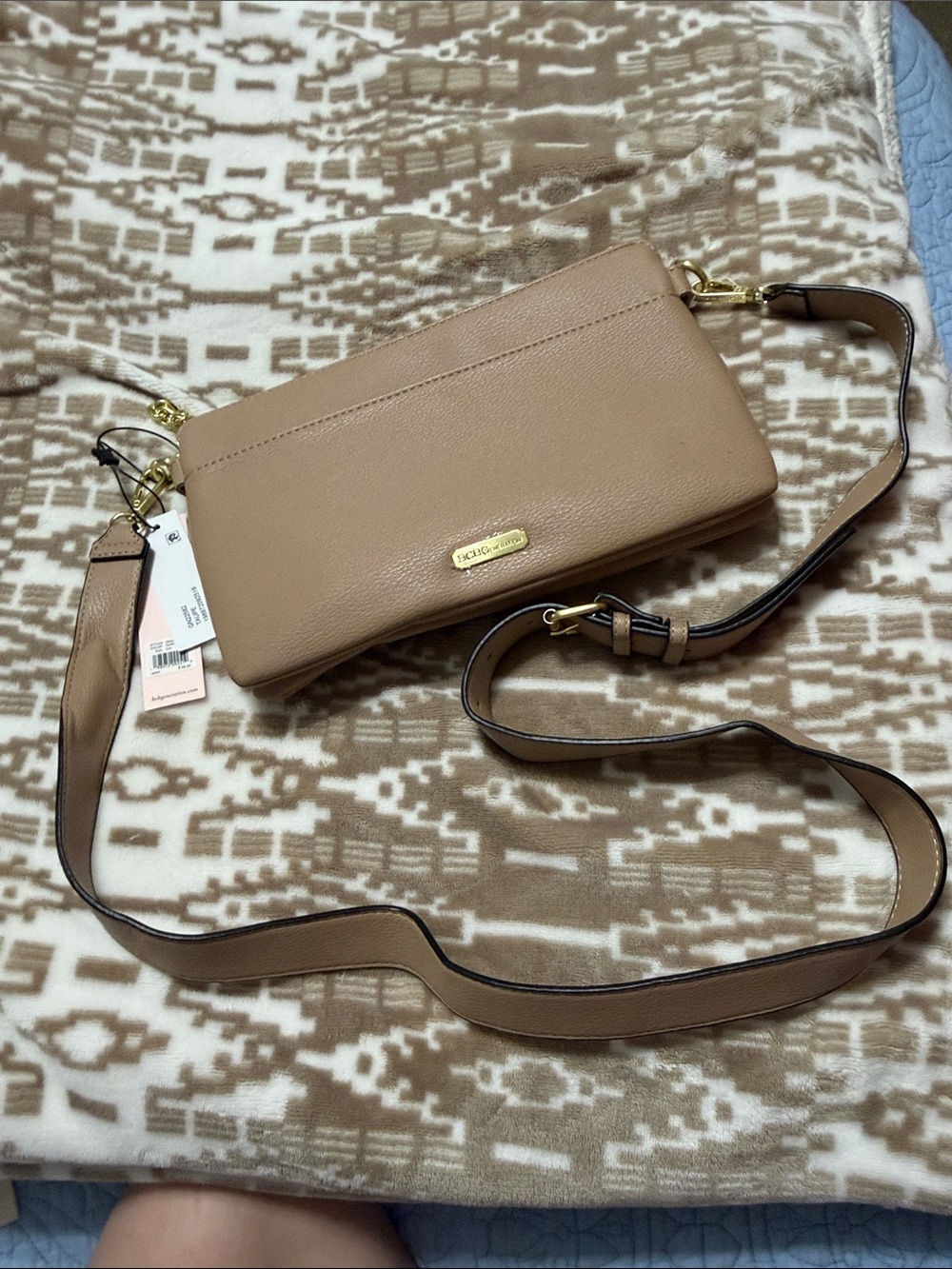 Beige Pebbled Leather Crossbody Bag
